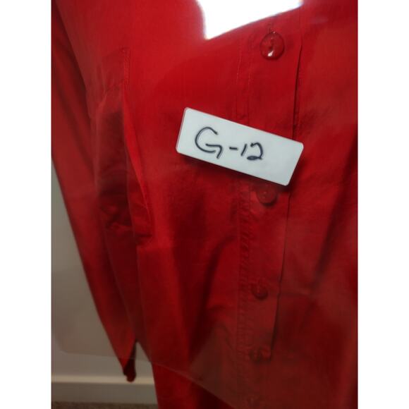 Pura Seta Womens Button Down Shirt 100% Silk Long Sleeve Collared Red Medium - Picture 11 of 11